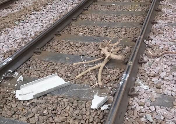 The concrete blocks on the track - Photo from British Transport Police