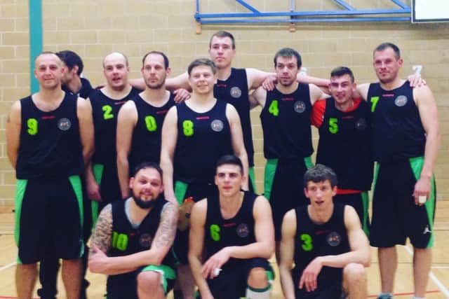 The Peterborough Odd Socks team. From the left they are, back, Maris Cukmans, Gint Dambis (coach), Eriks Springis, Franek Smith, Edgars Lacis, Gints Putans, Ivars Springis, Martynas Karalius, Irmantas Povilenas, Barry Parrish, Donatas Garjonis and Dagnis Dambis (captain).