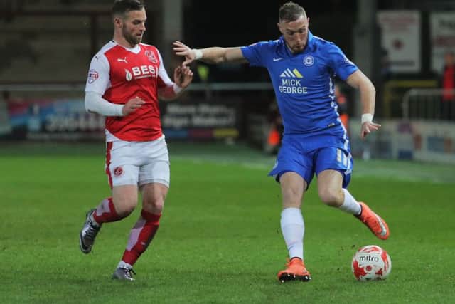 Marcus Maddison of Posh in action at Fleetwood. Photo: Joe Dent/theposh.com.