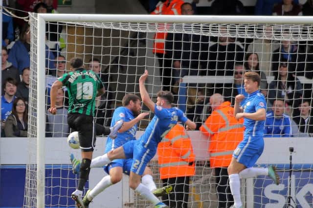 Nathaniel Mendez-Laing of Rochdale scores his side's second goal of the game. Picture: Joe Dent