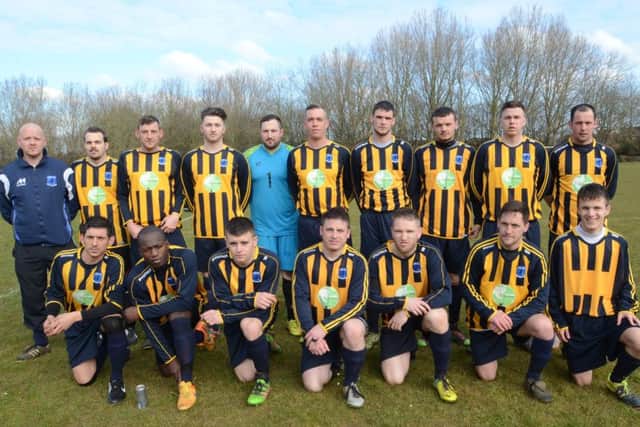 Bretton North End. From the left are (back)  Joe Duffy, Liam Reynolds, Danny Wilder, Kane Gilbert, Paul Passero, Ben Lawrence, Daniel Woodward, Kyle Orange, Harry Woodward, Conor Pridmore. (front) Ricky Rozario, Fernand Bass, Harley Williams, John Danskin, Paul Kelly, Robbie Osker and Dylan Horn.