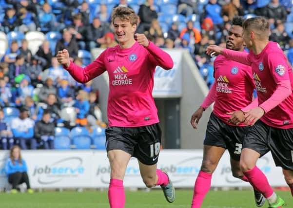 Andrew Fox of Peterborough United celebrates scoring his side's second goal of the game. Picture: Joe Dent