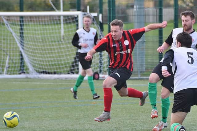 Action from Netherton's 3-2 win over Pinchbeck in the Peterborough Premier Division. Photo: David Lowndes.
