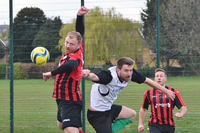 Action from the Peterborough Premier Division match between Netherton and Pinchbeck at the Grange. Photo: David Lowndes.