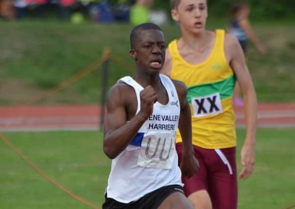 Josh Akinwumi won the Under 17 100m hurdles.