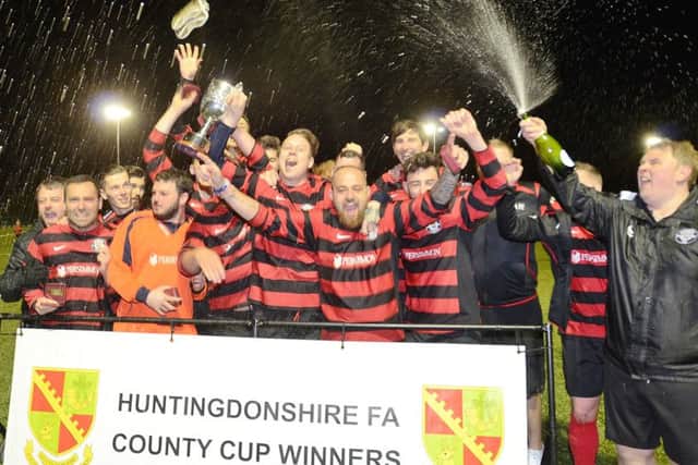 Cardea FC celebrate their Hunts Sunday Cup success. Picture: David Lowndes