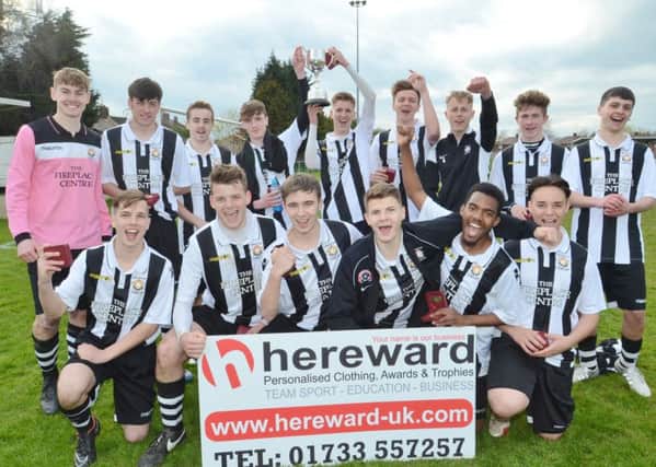 Peterborough Northern Star celebrate their PFA Under 18 Cup final win. Picture: David Lowndes