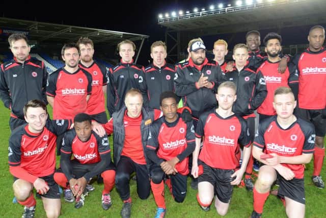 Netherton United after their 5-0 Northants Junior Cup Final defeat at the hands of Peterborough Sports. Photo: David Lowndes.