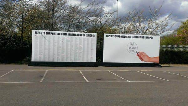 The giant pro-EU poster unveiled by David Cameron in Peterborough today