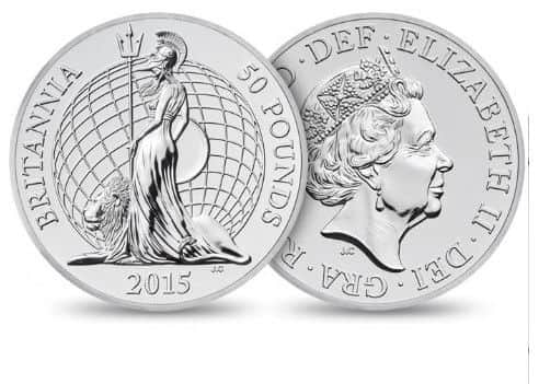 A silver £50 coin