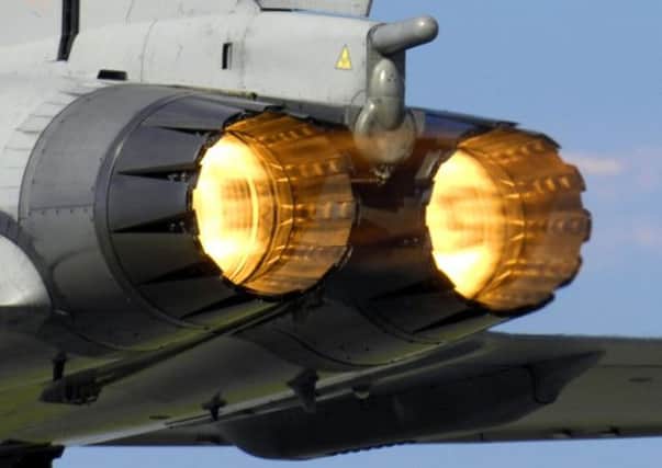 A Typhoon F2 fighter jet from 29 Squadron ignites its afterburners whilst taking off from RAF Coningsby. Photo: SAC Ben Stevenson Copyright: Crown Copyright