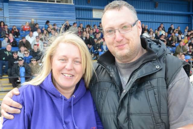 Truckfest 2016 at the E of E showground. Kie Middleton who has attended Truckfest for the last 28 years proposes to his fiance Allison Greavesn in the main ring of the show. EMN-160105-184321009
