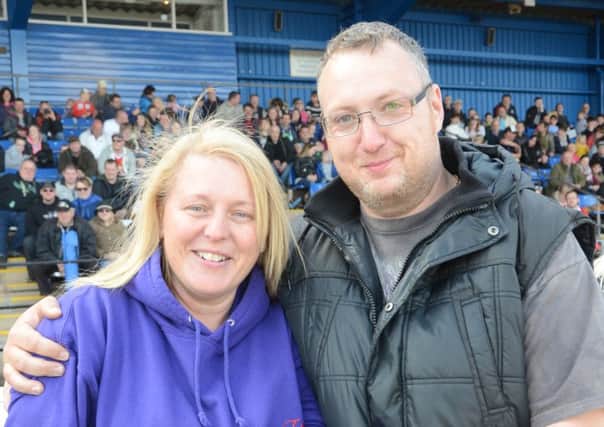 Truckfest 2016 at the E of E showground. Kie Middleton who has attended Truckfest for the last 28 years proposes to his fiance Allison Greavesn in the main ring of the show.  EMN-160105-184321009
