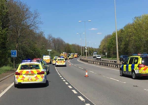 The scene on the A47 in Peterborough this afternoon.