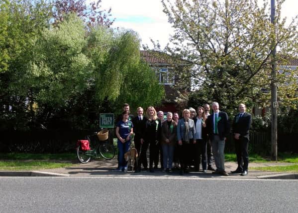 Natalie Bennett with Green Party candidates and supporters in Werrington