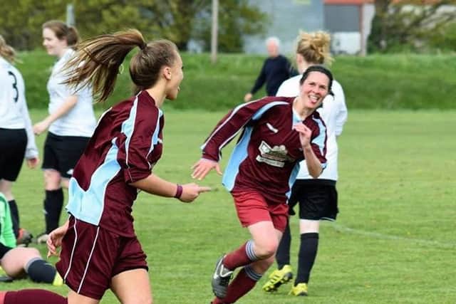 Kim Fairweather celebrates scoring against Stamford.