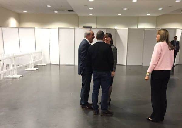 Former Peterborough City Council leader Marco Cereste at the count with council chief executive Gillian Beasley