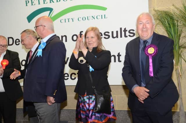 John Okonkowski (right of picture) after winning his seat at the 2016 local elections