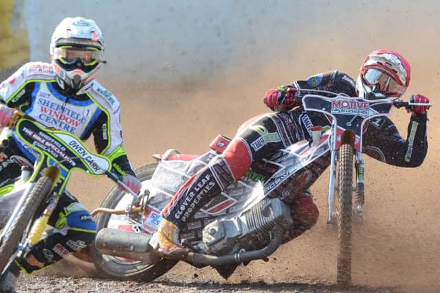 Ulrich Ostergaard riding for Panthers in heat one against Sheffield. Photo: David Lowndes.