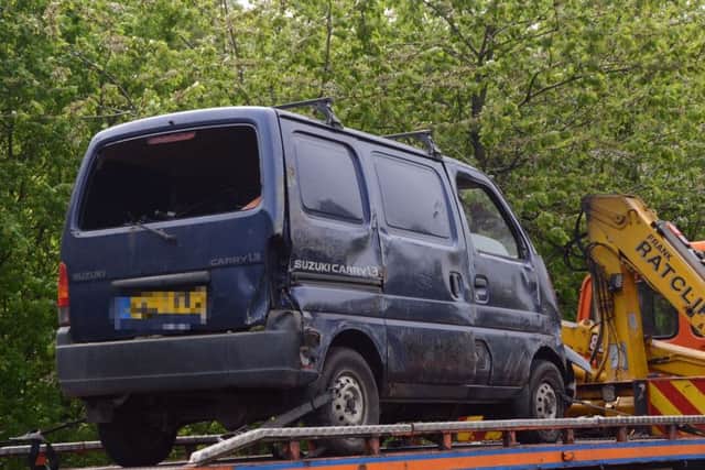 The scene at Fletton Parkway where a van overturned