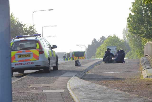 The scene at Frank Perkins Parkway this  morning