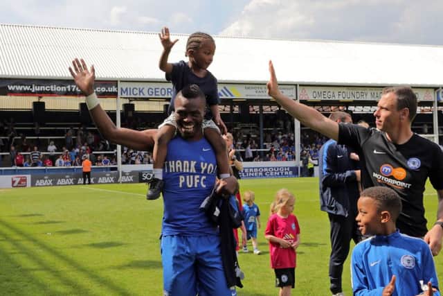 Gaby Zakuani said farewell and thank you to Posh fans after the final game of the League One season. Photo: Joe Dent/theposh.com.