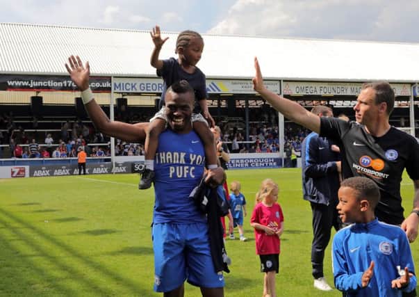 Gaby Zakuani said farewell and thank you to Posh fans after the final game of the League One season. Photo: Joe Dent/theposh.com.
