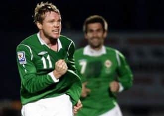 Grant McCann celebrates one his four goals for Northern Ireland.