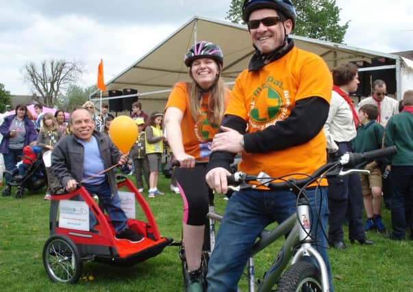 Rebekah Cheshire, Andy Howarth and Warwick Davis at the Yaxley Festival