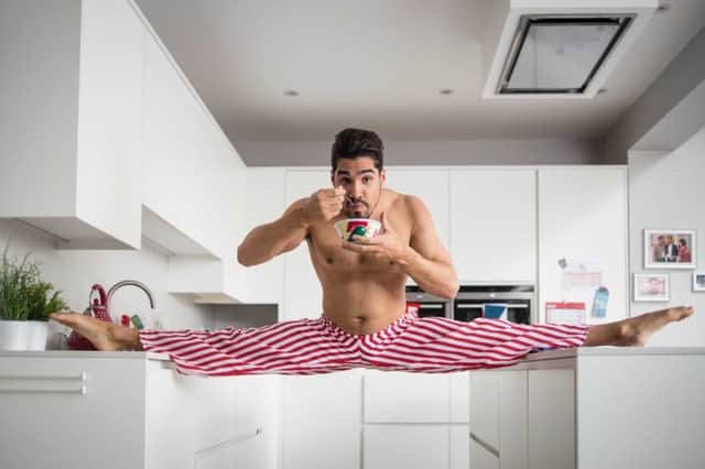 Peterborough gymnast Louis Smith warming up at home for Rio 2016 Olympics.  Photography by Daniel Lewis