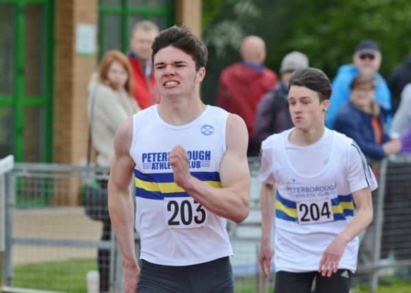 Under 17 200m finalists Ryan Adams, who finished third, and Dale Stockhill, who finished fourth. Photo: David Lowndes.