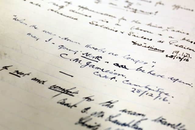 Messages written in one of two visitors books recently discovered at Peterborough City archive in Cambridgeshire, as these messages penned by hundreds of servicemen as they made their way to and from the First World War are to be published for the first time. Between 1916 and 1917 troops from across the UK regularly stopped at the now derelict Peterborough East Railway Station in Cambridgeshire