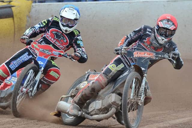 Craig Cook on his way to victory in heat six against Ipswich. Picture: David Lowndes