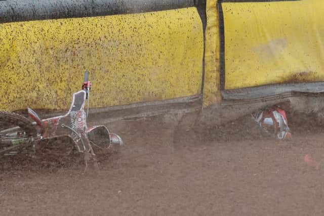 Ulrich Ostergaard crashes in heat three. Picture: David Lowndes