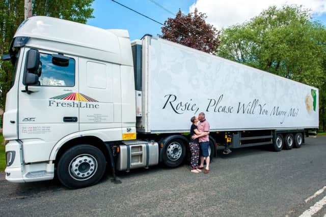 Lee's amazing BIG question proposal to Rosie. Photo: Terry Brignall