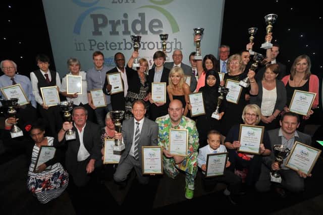 Pride in Peterborough Awards 2014 with Michelle Collins Winners group EMN-140617-085724009