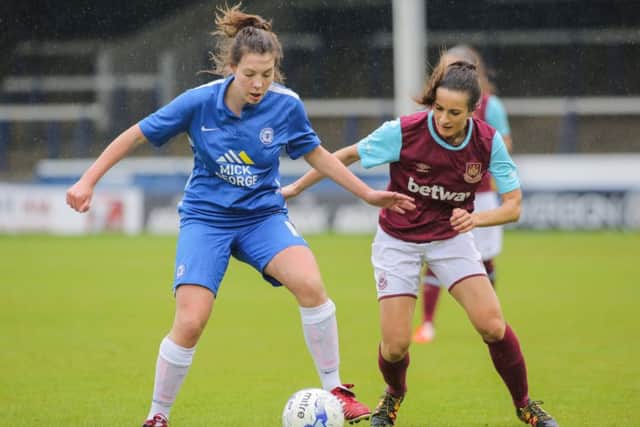 Action from the Posh v West Ham ladies match.