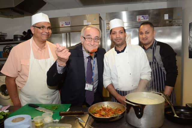 Peterborough Bangladesh Cooking Project at the City College. Pictured is John Holdich with chefs  Kawsar Ahmed, Kamruz Zaman and Shohiruzzaman Suhaq EMN-160531-155009009