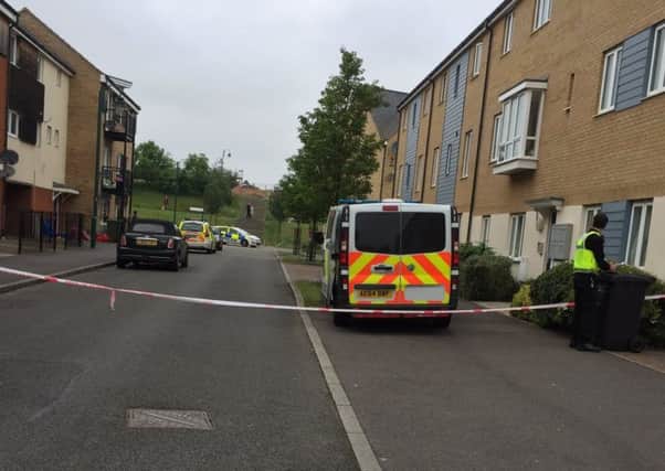 Delves Way, Hampton, was cordoned off by police investigating the incident on Friday evening. Picture Terry Harris.