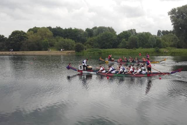 Dragon boats on the water