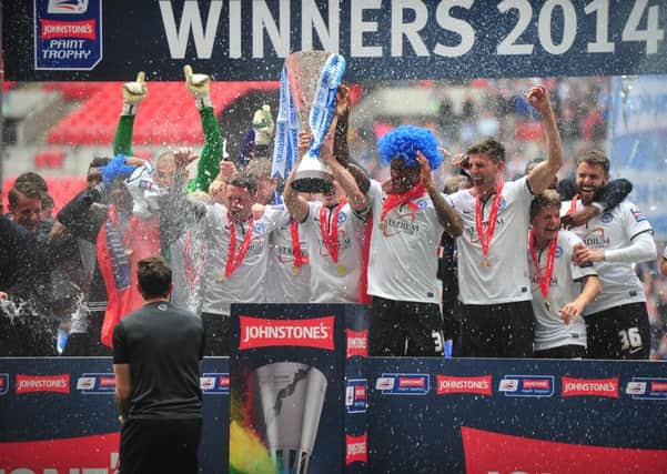 Posh celebrate their success in the Johnstone's Paint Trophy Final at Wembley in 2014.