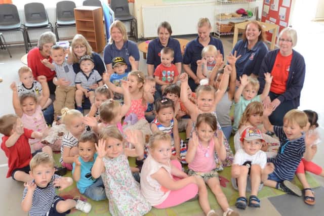 Brookside Pre-school at Gunthorpe Road. Staff and children celebrate a good Ofsted inspection EMN-160806-140936009