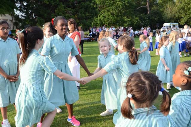 Peterborough schools country dancing event at the Peterborough School. Peterborough School pupils dancing EMN-160906-200854009