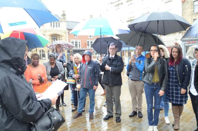 Orlando vigil at St John's Square attended by members and guests of the Peterborough LGBT social group EMN-160615-074353009