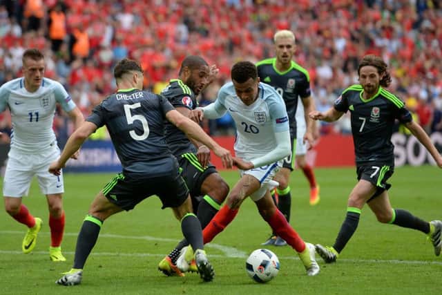 Dele Alli in action for England against Wales.