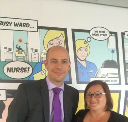 Newcross regional manager, Steve Churches, with new Peterborough Business Centre manager Sally Tebbs.