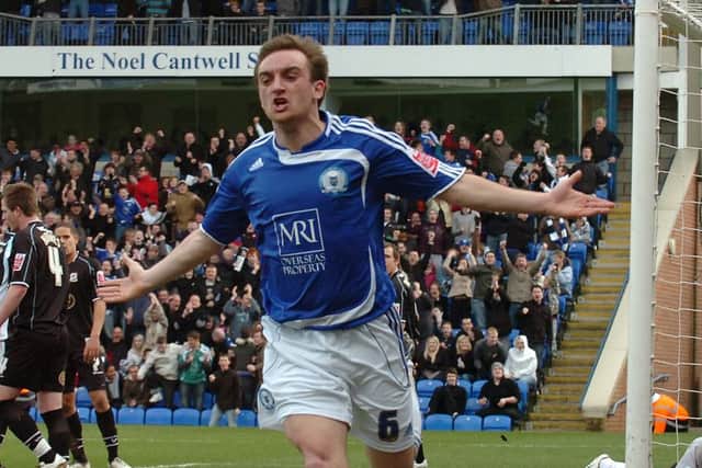 Charlie Lee celebrates his winning goal against Northampton. Photo: David Lowndes.