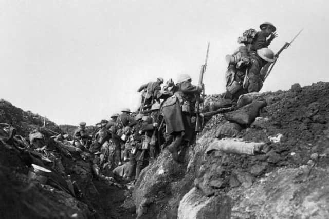 Troops going over the top at the start of the Battle of the Somme in 1916 during a training exercise behind the lines EMN-160624-150044001