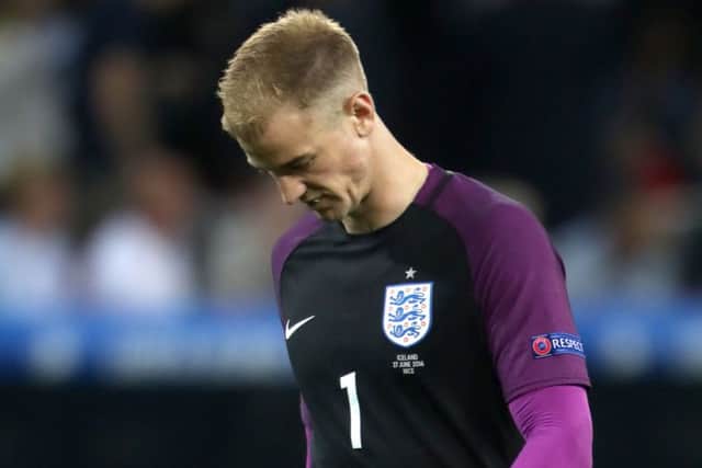 England goalkeeper Joe Hart is understandably dejected.
