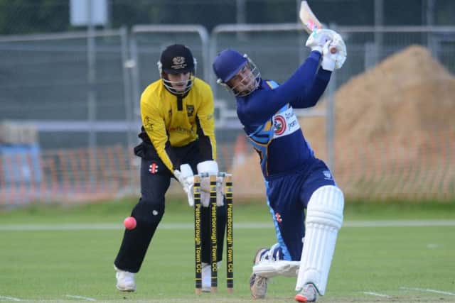 Pete Morgan batting for Bourne against Peterborough Town in the Jaidka Cup Final. Photo: David Lowndes.